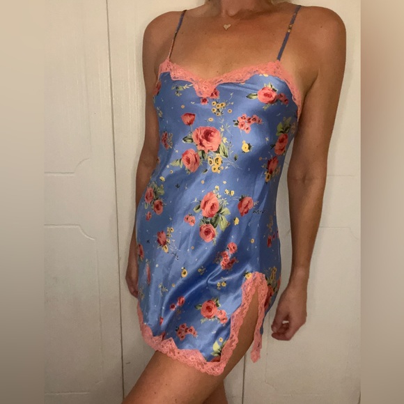 VINTAGE Victoria's Secret 90s Floral Chemise Slip Dress Y2K Lingerie Rose - Picture 7 of 13